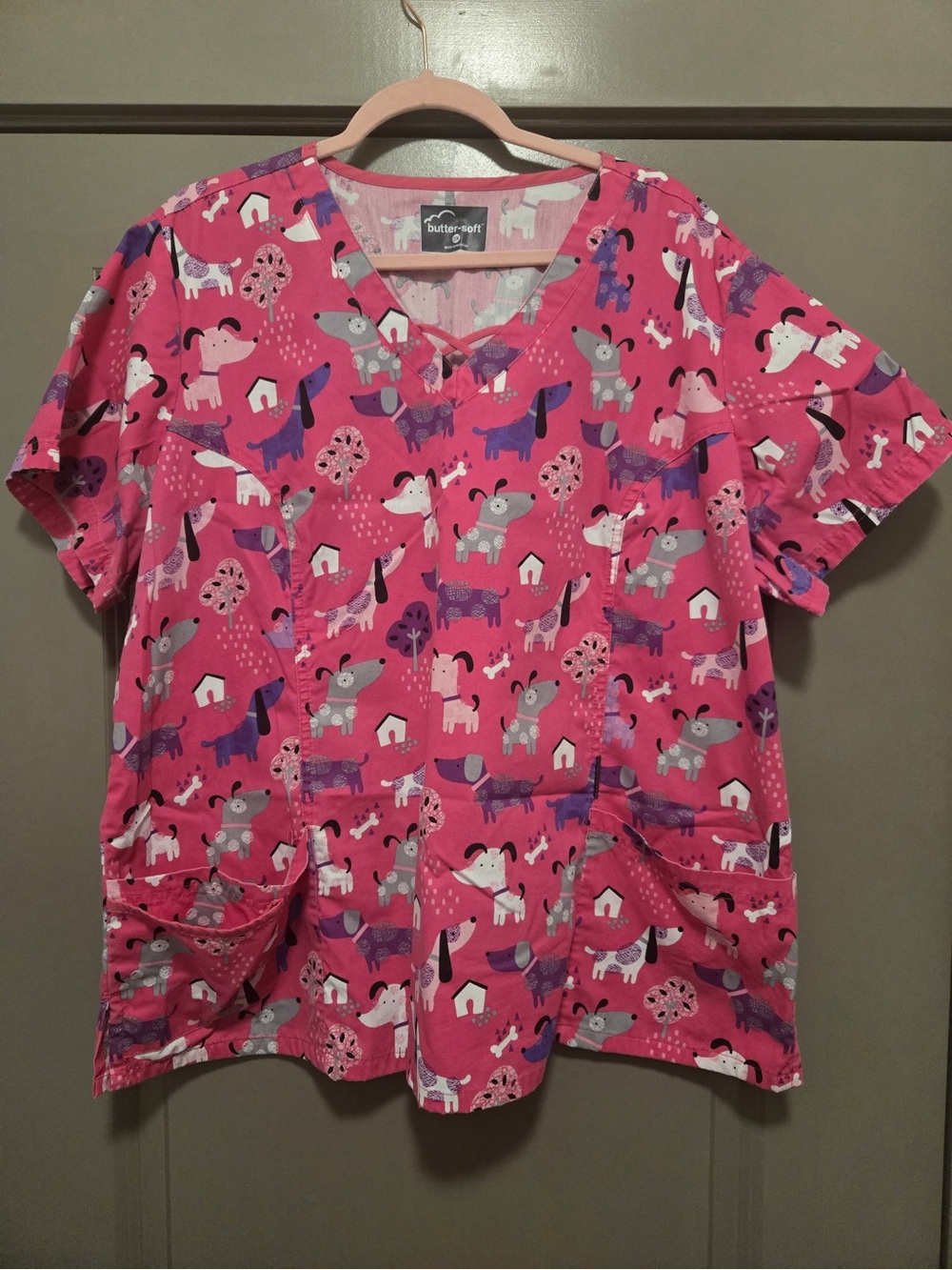 Butter Soft Pink Womens Short-Sleeve Puppy Print Pajama Top